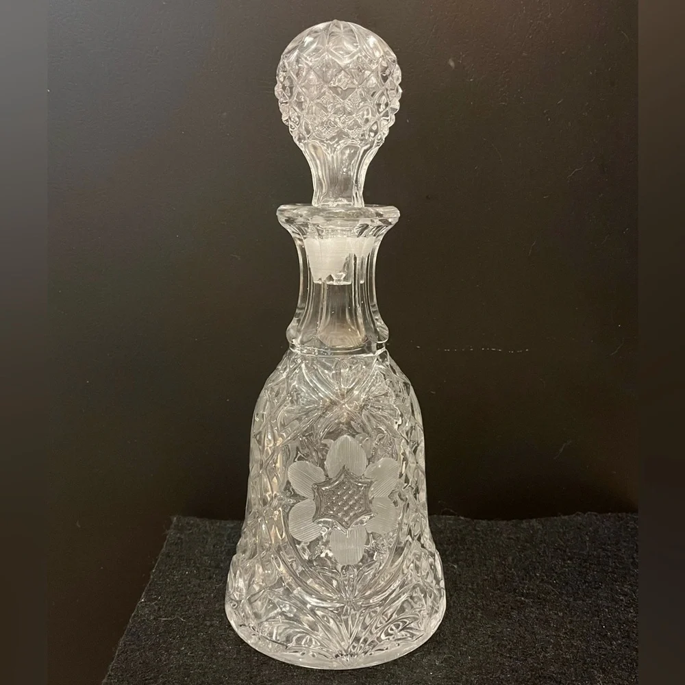 Vintage Cut Crystal Decanter with Stopper Etched Floral Design